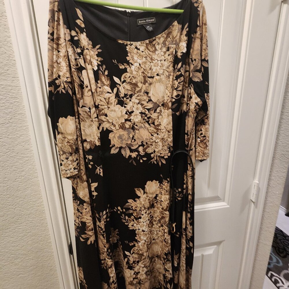 Jessica Howard Black and Tan Flower Print Dress 20W